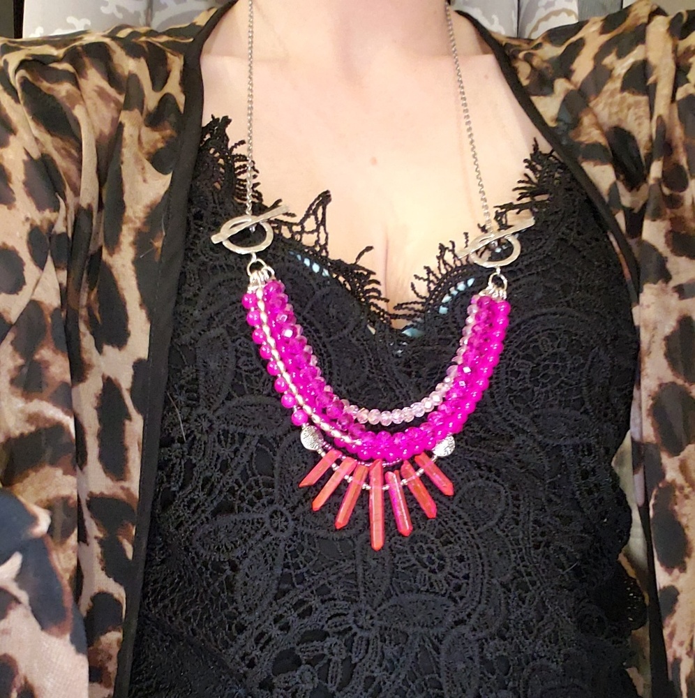 Handmade jewelry, shades of pink necklace, silver - Picture 2 of 5